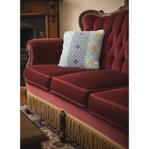 Handmade Crochet Throw Pillow 14" Square With Multicolor Granny Square Pattern &